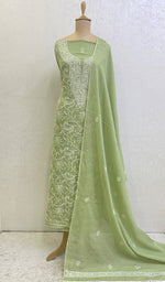 Load image into Gallery viewer, Women&#39;s Lucknowi Handcrafted Kota Cotton Chikankari Kurta And Dupatta Set - HONC0112440
