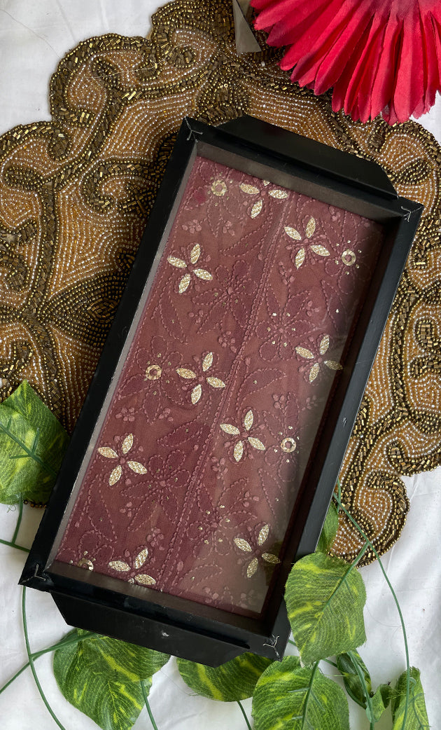 Handcrafted Chikankari Tray with Two Coasters – Wooden Frame - HONC0247266