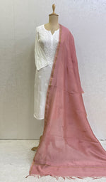 将图像加载到图库查看器中， Lakhnavi 手工制作 Chanderi 丝绸 Chikankari Dupatta - Honc0108726
