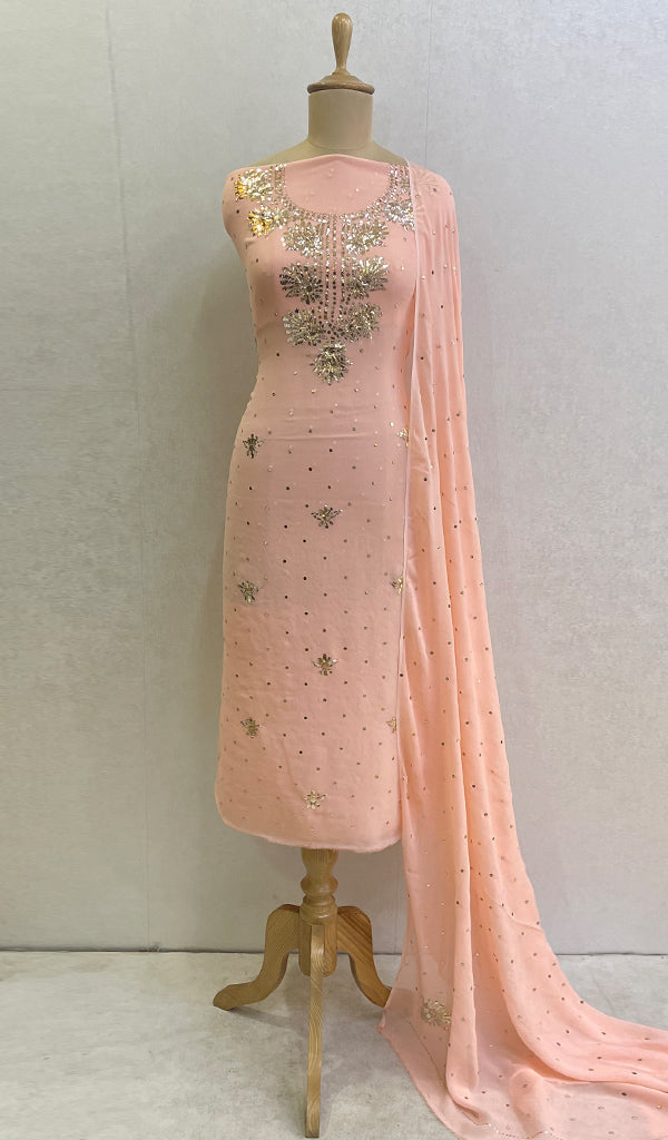 Women's Lakhnavi Handcrafted Viscose Georgette Chikankari Suit Material - HONC0138695