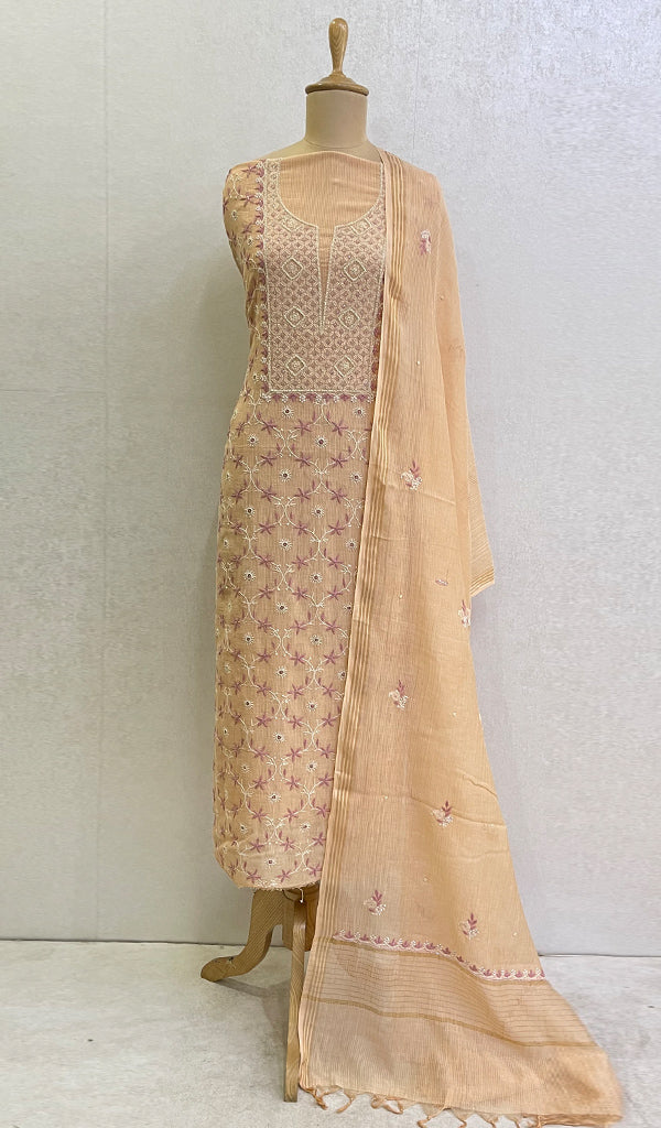 Women's Lakhnavi Handcrafted Maheshwari Mul Chanderi Kurta And Dupatta Set - HONC0143848