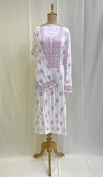 Load image into Gallery viewer, Women&#39;s Lakhnavi Handcrafted Modal cotton Chikankari Unstitched Kurti Fabric - HONC0151888