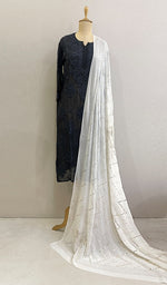 Load image into Gallery viewer, Women&#39;s Lucknowi Handcrafted Pure Silk Georgette Chikankari Dupatta - HONC0217804
