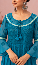 Aadab Women's Lakhnavi Handcrafted Faux-Georgette Chikankari  Anarkali Dress - HONC038939