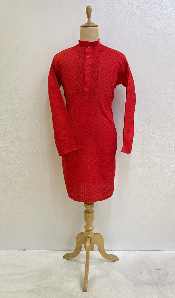 Men's Lucknowi Handcrafted Cotton Chikankari Kurta - HONC084821