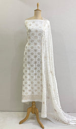 将图像加载到图库查看器中， Women&#39;s Lakhnavi Handcrafted Pure Silk Georgette Chikankari Kurta And Dupatta Set - HONC0222237
