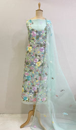 将图像加载到图库查看器中， Women&#39;s Lakhnavi Handcrafted Pure Organza Chikankari Unstitched Kurta And Dupatta Set- HONC0209010
