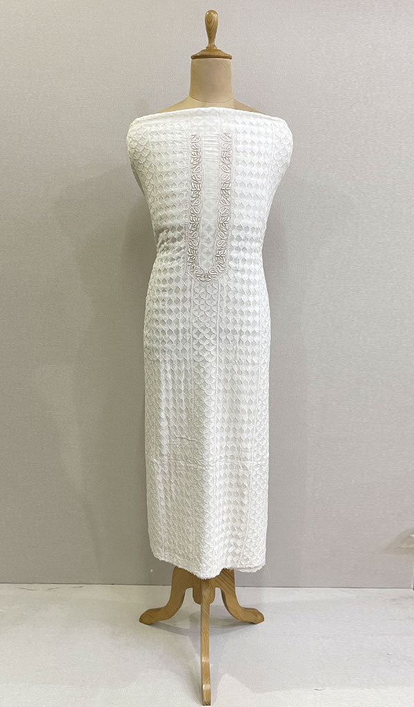 Lucknowi Handcrafted Pure Silk Georgette Chikankari Unstitched Men's Kurta Fabric - HONC0157307