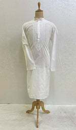 将图像加载到图库查看器中， Men&#39;s Lucknowi Handcrafted Cotton Chikankari Kurta - HONC078944
