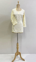 将图像加载到图库查看器中， Women&#39;s Lucknowi Handcrafted White Cotton Chikankari Top - HONC0165295
