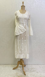 Load image into Gallery viewer, Fariah Women&#39;s Lucknowi Handcrafted Mul Chanderi Chikankari Gown - HONC0160035
