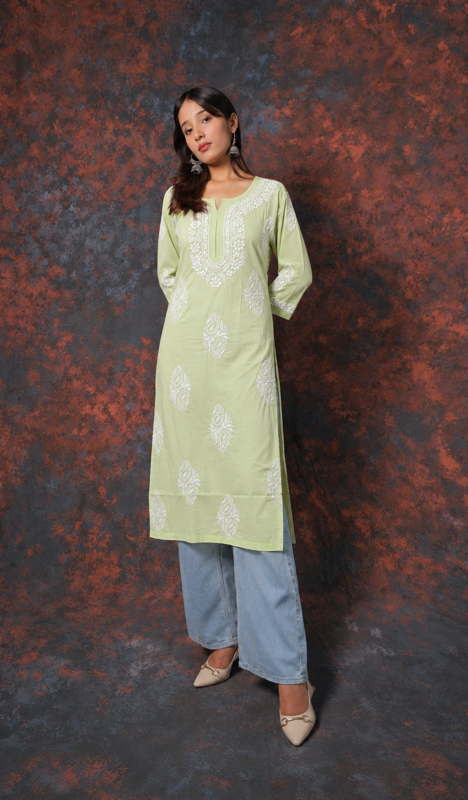 Women's Lucknowi Handcrafted Cotton Chikankari Kurti- HONC0234245