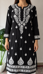 Women's Lucknowi Handcrafted Modal Cotton Chikankari Anarkali Dress - HONC0231034