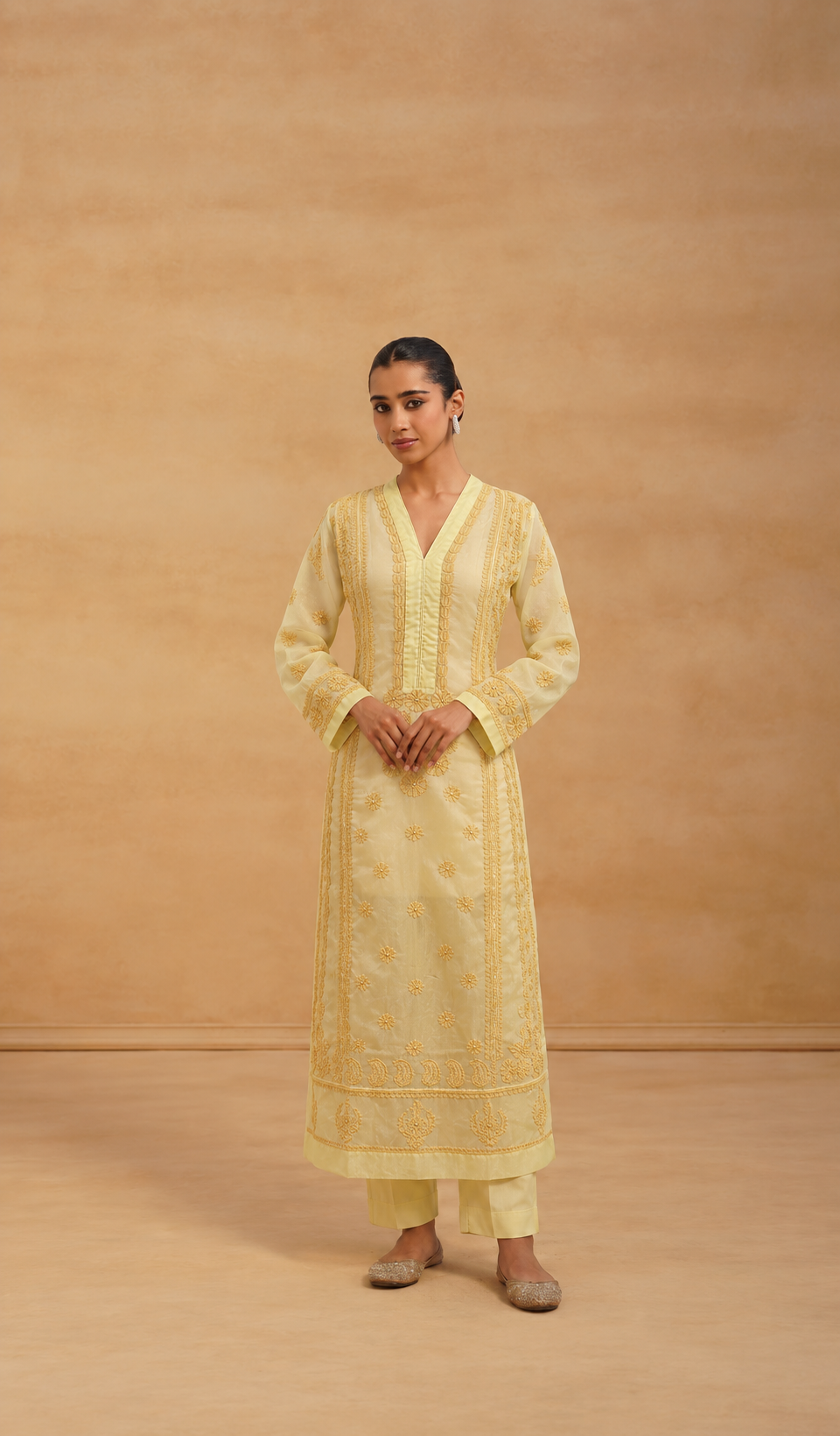 Gul Women's Lakhnavi Handcrafted Organza Chikankari Anarkali Dress- HONC040015