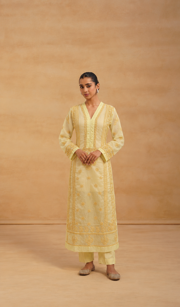 Gul Women's Lakhnavi Handcrafted Organza Chikankari Anarkali Dress- HONC040015
