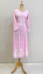 将图像加载到图库查看器中， Women&#39;s Lucknowi Handcrafted Modal Cotton Chikankari Anarkali Dress - HONC0230992
