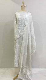 将图像加载到图库查看器中， Women&#39;s Lakhnavi Handcrafted Tissue Chanderi Semi - Stitched Chikankari Kurta Dupatta Set - HONC0210638
