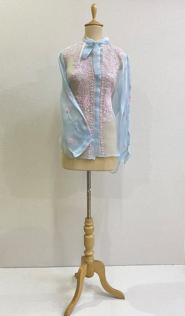 Women's Lakhnavi Handcrafted Semi Stitched Pure Organza Chikankari Top -HONC0154030