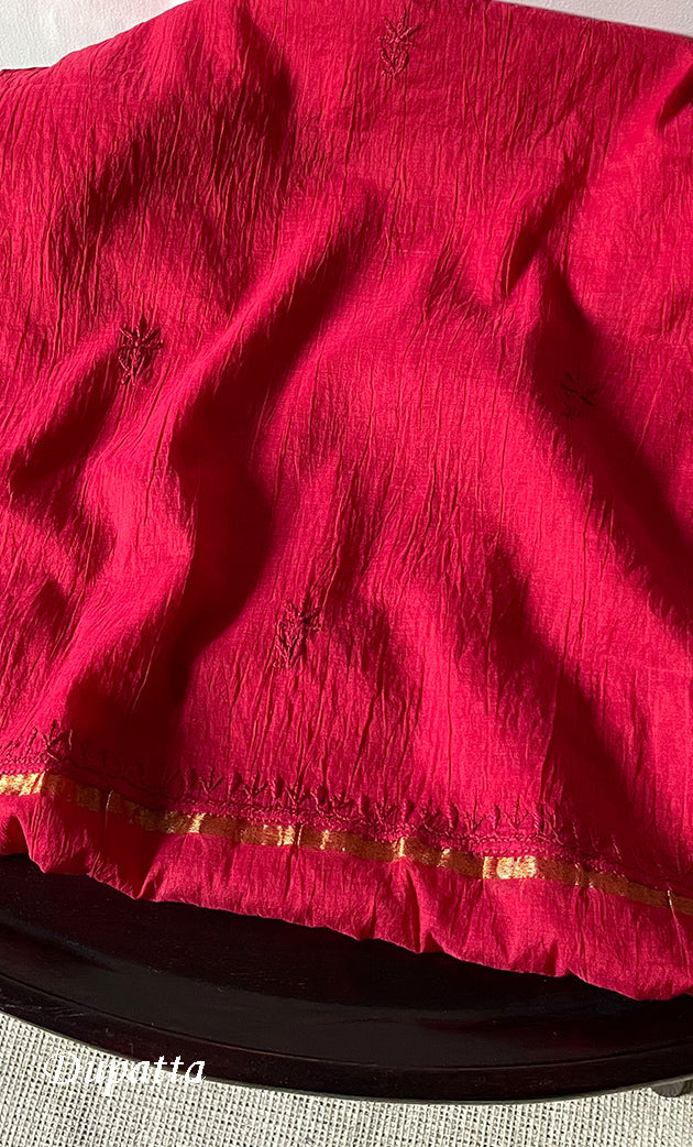 Women's Lakhnavi Handcrafted Mul Chanderi Unstitched Chikankari Full Suit Material - HONC0319530