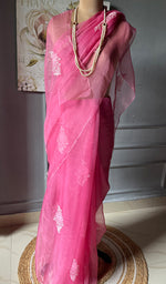 Load image into Gallery viewer, Women&#39;s Lucknowi Handcrafted Pure Organza Silk Chikankari Saree - HONC0294650
