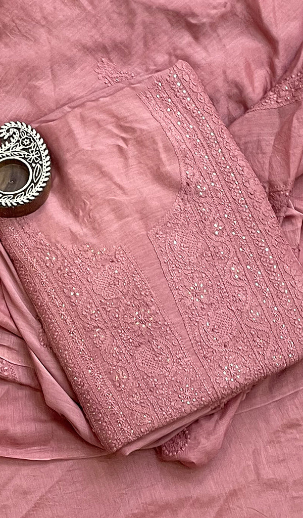 Women's Lucknowi Handcrafted Muslin Chikankari Suit Material - HONC0173321