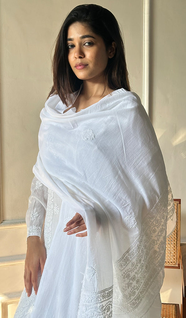 Women's Lucknowi Handcrafted Cotton Chikankari Dupatta - HONC0224378
