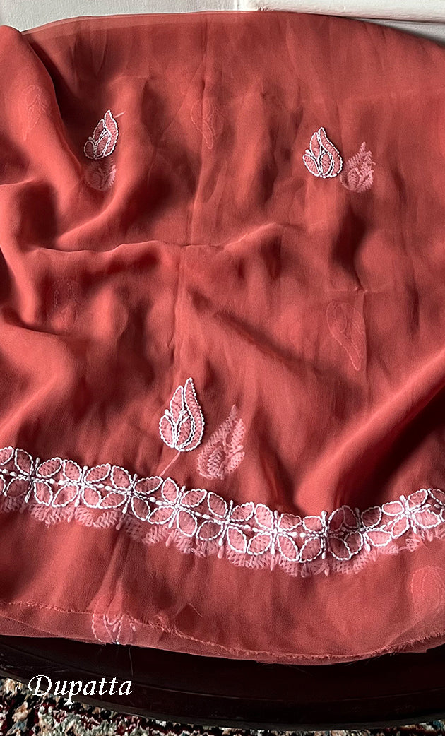 Laila Women's Lucknowi Handcrafted Faux-Georgette Unstitched  Chikankari Suit Material - HONC0330382