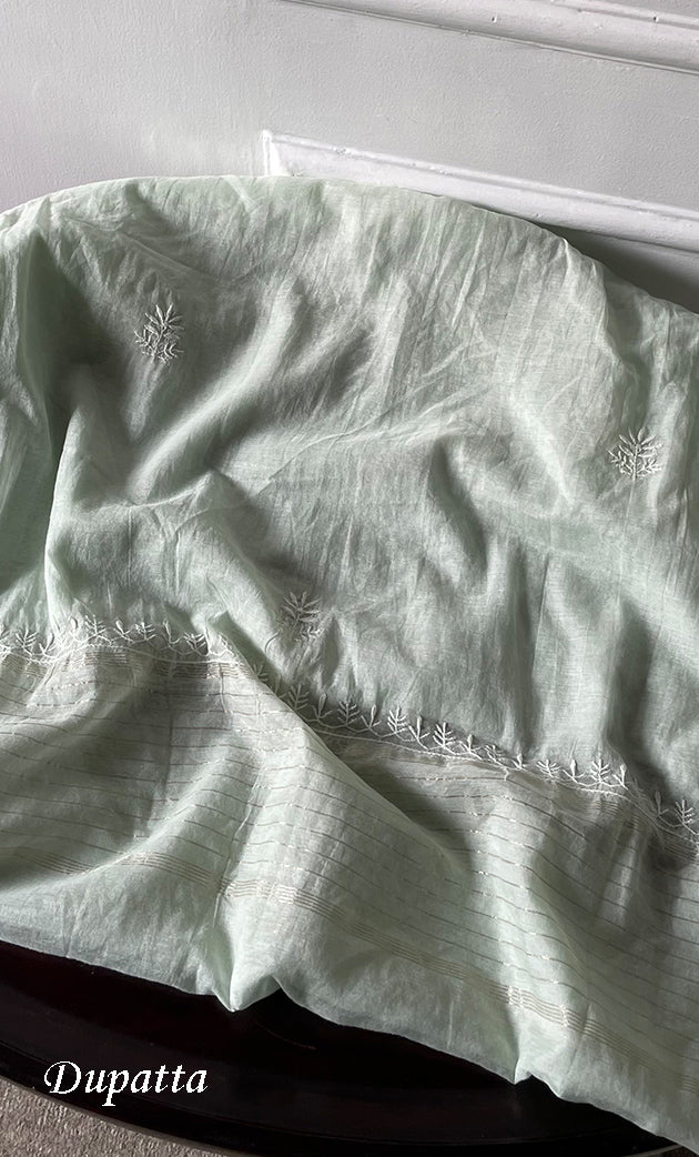 Women's Lakhnavi Handcrafted Mul Chanderi Semi - Stitched Anarkali And Dupatta Set - HONC0304460