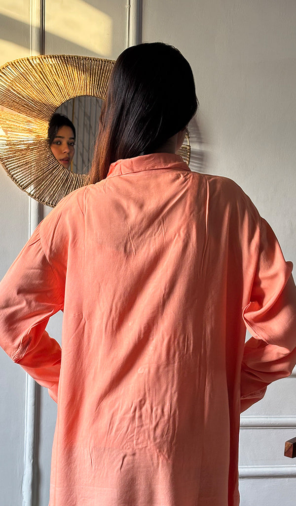 Lakhnavi 手工制作的 Chikankari 棉质上衣 - HONC0111291