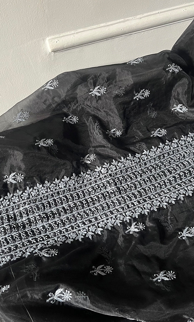 Charvi Women's Lakhnavi Handcrafted Organza Chikankari Unstitched Kurti Fabric - HONC0336177