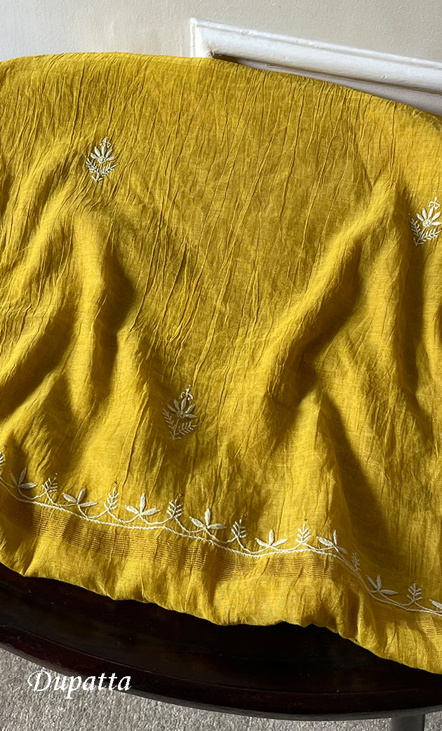 Women's Lakhnavi Handcrafted Tissue Chanderi Unstitched Chikankari Kurta And Dupatta Set - HONC0270060