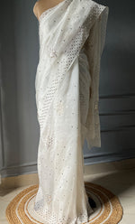 Load image into Gallery viewer, Women&#39;s Lucknowi Handcrafted Pure Organza Silk Chikankari Saree - HONC0307475
