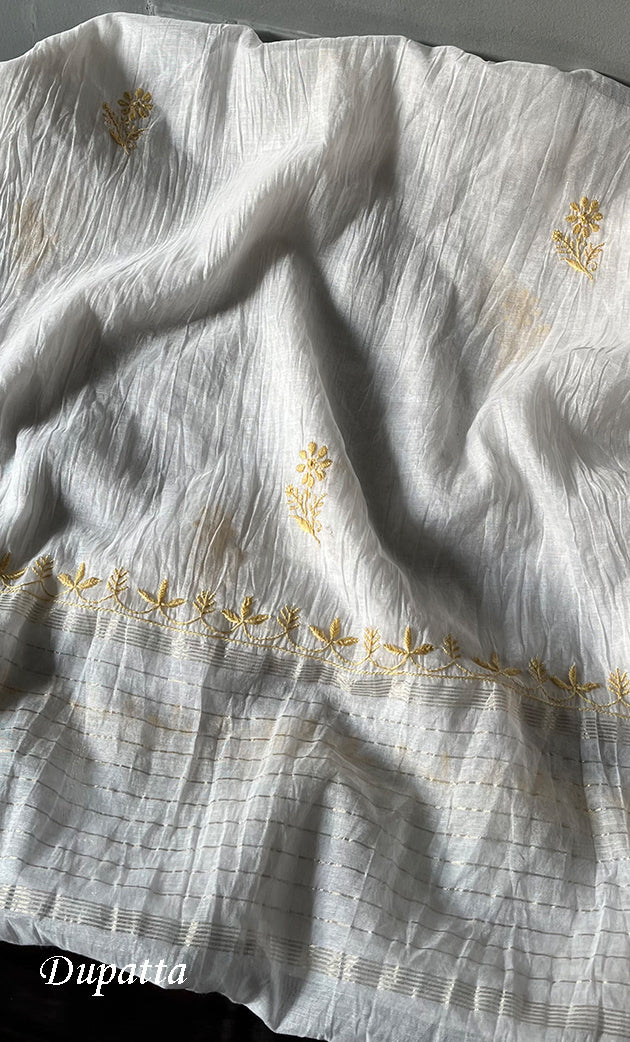 Women's Lakhnavi Handcrafted Mul chanderi Semi -Stitched Angrakha And Dupatta Set - HONC0303232