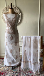 Load image into Gallery viewer, Women's Lakhnavi Handcrafted Mul Chanderi Unstitched  Kurta And Dupatta Set - HONC0317070