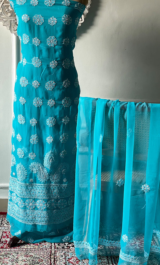 Women's Lucknowi Handcrafted Faux-Georgette Chikankari Suit Material - HONC0311927