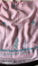将图像加载到图库查看器中， Saziya Women's Lakhnavi Handcrafted Mul Chanderi Semi - Stitched Kurta And Dupatta Set - HONC0246405