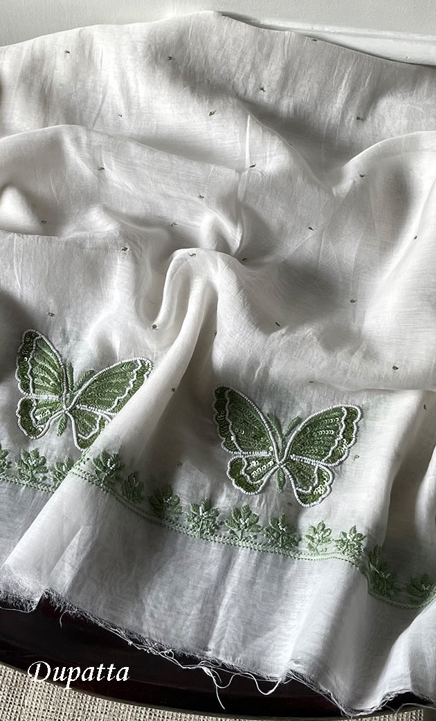 Women's Lakhnavi Handcrafted Unstitched Mul Chanderi Kurta And Dupatta Set - HONC0304154