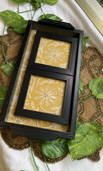 Load image into Gallery viewer, Handcrafted Chikankari Tray with Two Coasters – Wooden Frame - HONC0230903
