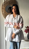 Mahika Women's Lucknowi Handcrafted Slub Cotton Chikankari Shirt - HONC0344254