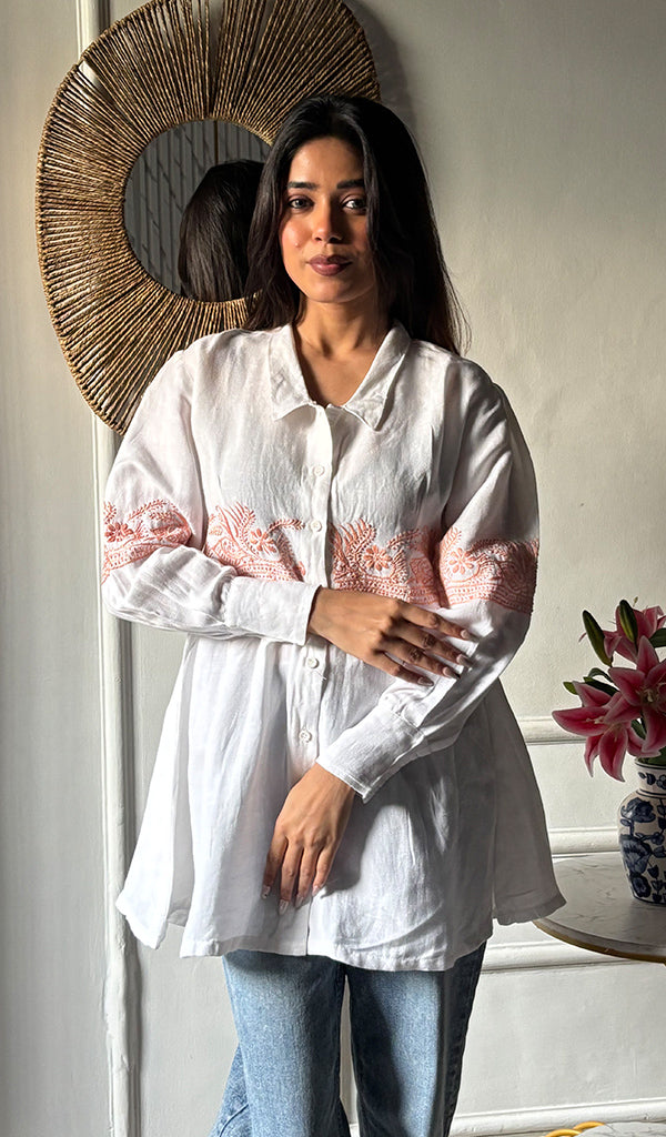 Mahika Women's Lucknowi Handcrafted Slub Cotton Chikankari Shirt - HONC0344254