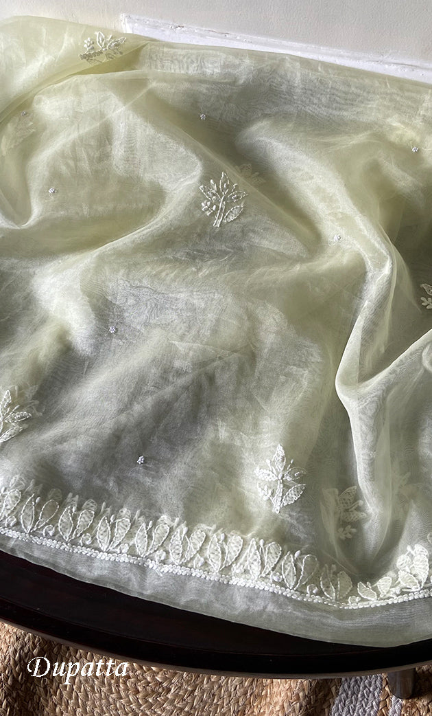 Women's Lakhnavi Handcrafted Organza Chikankari Unstitched Full Suit Material - HONC0287044