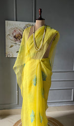 Load image into Gallery viewer, Women&#39;s Lucknowi Handcrafted Pure Organza Silk Chikankari Saree - HONC0298119
