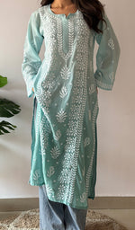 Load image into Gallery viewer, Women's Lakhnavi Handcrafted Muslin Chikankari Kurti - HONC0358930