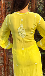 Load image into Gallery viewer, Asma Women&#39;s Lucknowi Handcrafted Crepe Chikankari Kurti- HONC0249487
