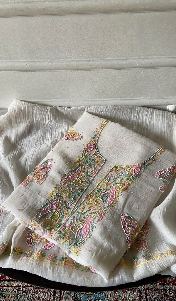 Titlee Women's Lakhnavi Handcrafted Mul Chanderi Unstitched Kurta And Dupatta Set - HONC0484661