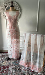 将图像加载到图库查看器中， Women's Lakhnavi Handcrafted Pure Organza Chikankari Unstitched Kurta And Dupatta Set- HONC0331057