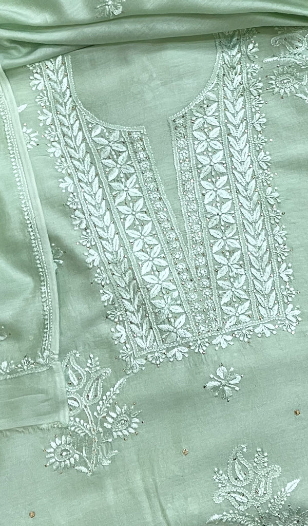 Women's Lakhnavi Handcrafted Chanderi Silk Chikankari Full Suit - HONC0205602