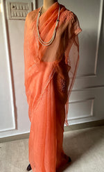 Load image into Gallery viewer, Women&#39;s Lucknowi Handcrafted Pure Organza Silk Chikankari Saree - HONC0283198

