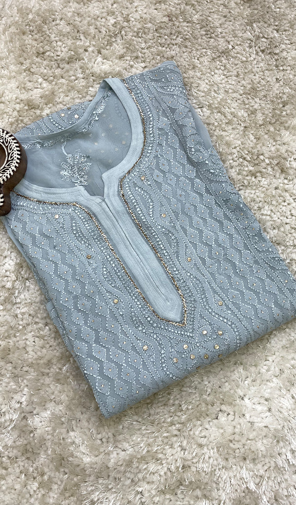 Women's Lakhnavi Handcrafted Viscose Georgette Chikankari Kurti - HONC0139824