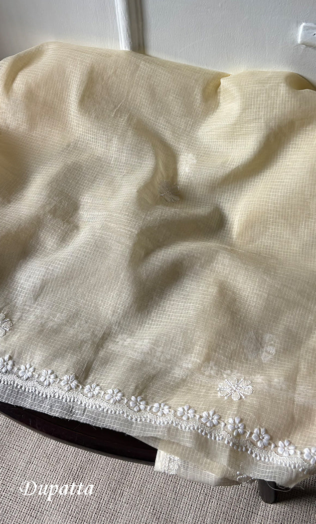 Women's Lakhnavi Handcrafted Kota Cotton Unstitched Kurta And Dupatta Set- HONC0318740